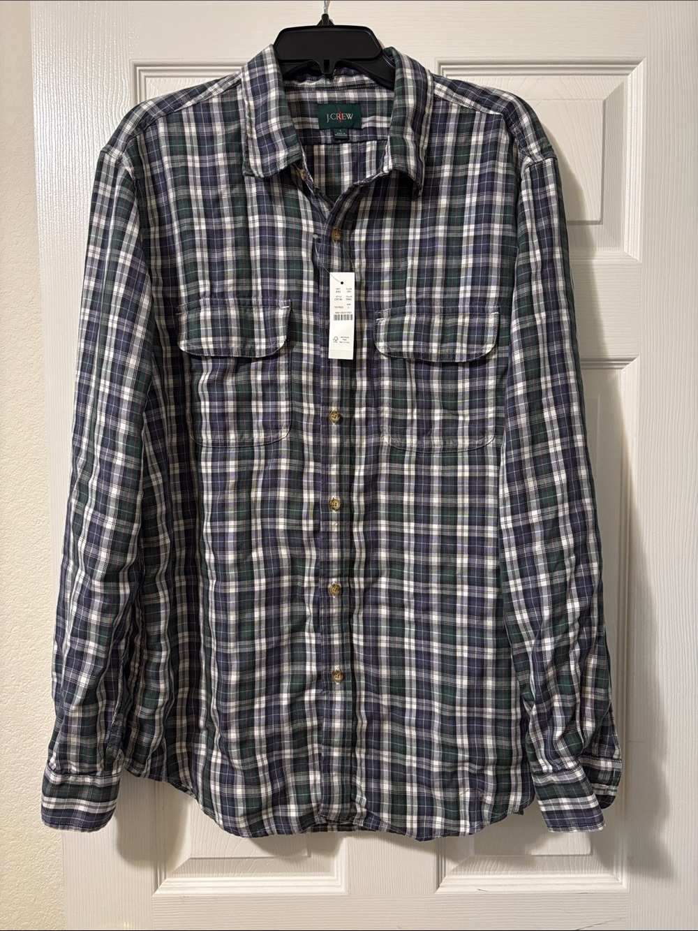 J. Crew Green, Navy & White Plaid Long-Sleeve Button Shirt